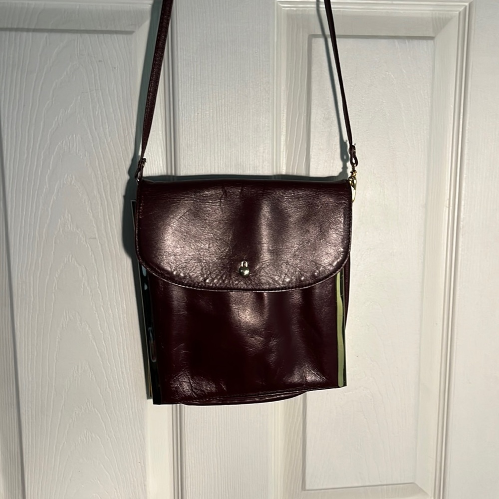 60s Oxblood Leather HANDBAG with Gold Metal Trim by Letisse.